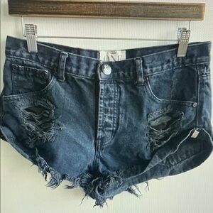 Distressed Denim Athletic Shorts